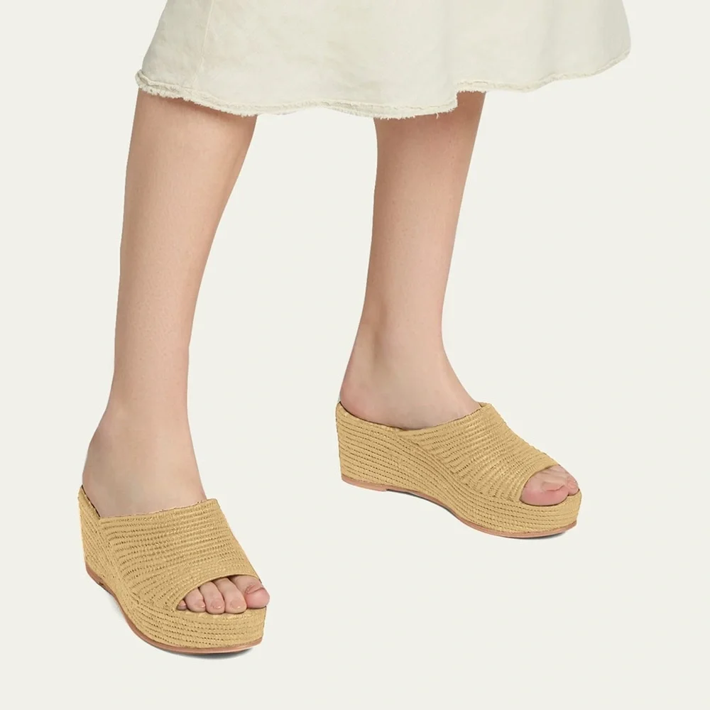 CARRIE FORBES Karin Woven Rafia Wedge Slide Sandals - Picture 5 of 8